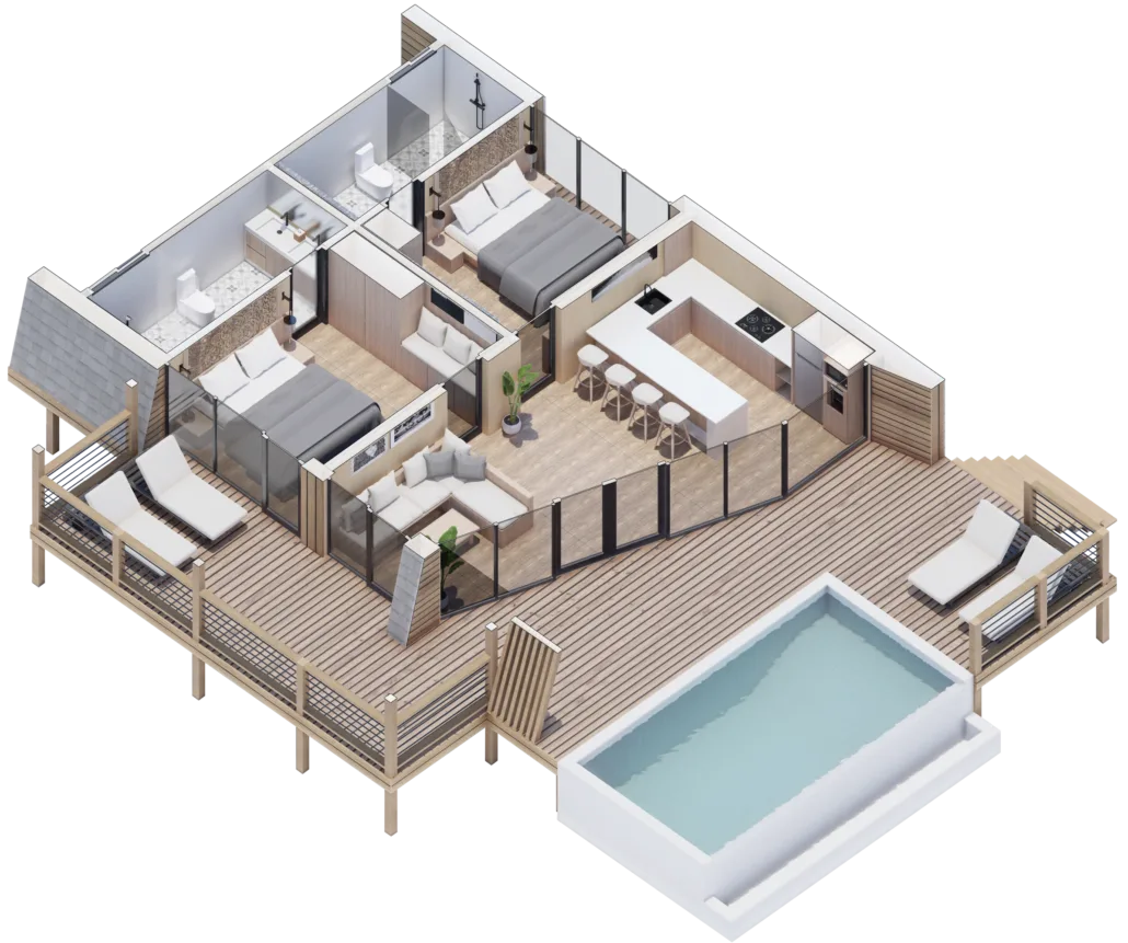Cottage 70 wood prefab 3D