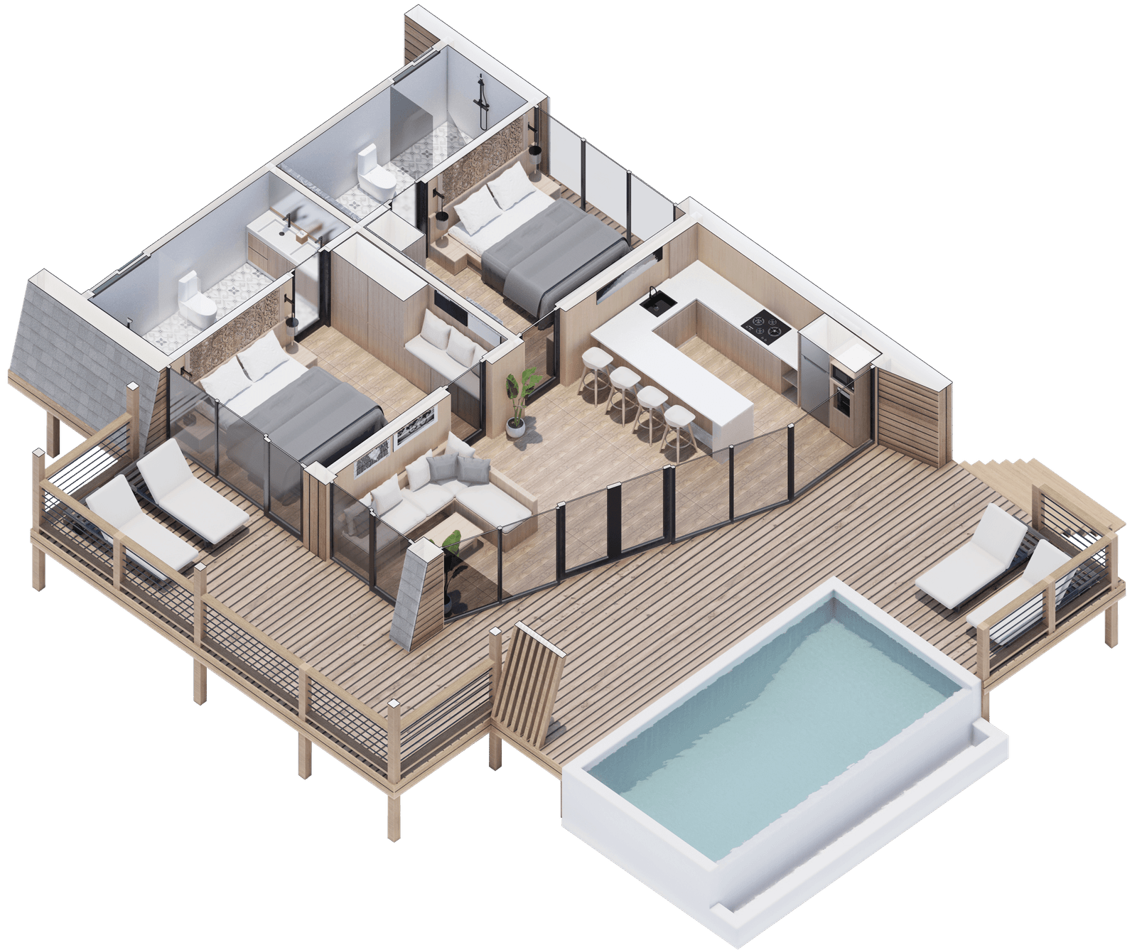 Cottage 70 wood prefab 3D