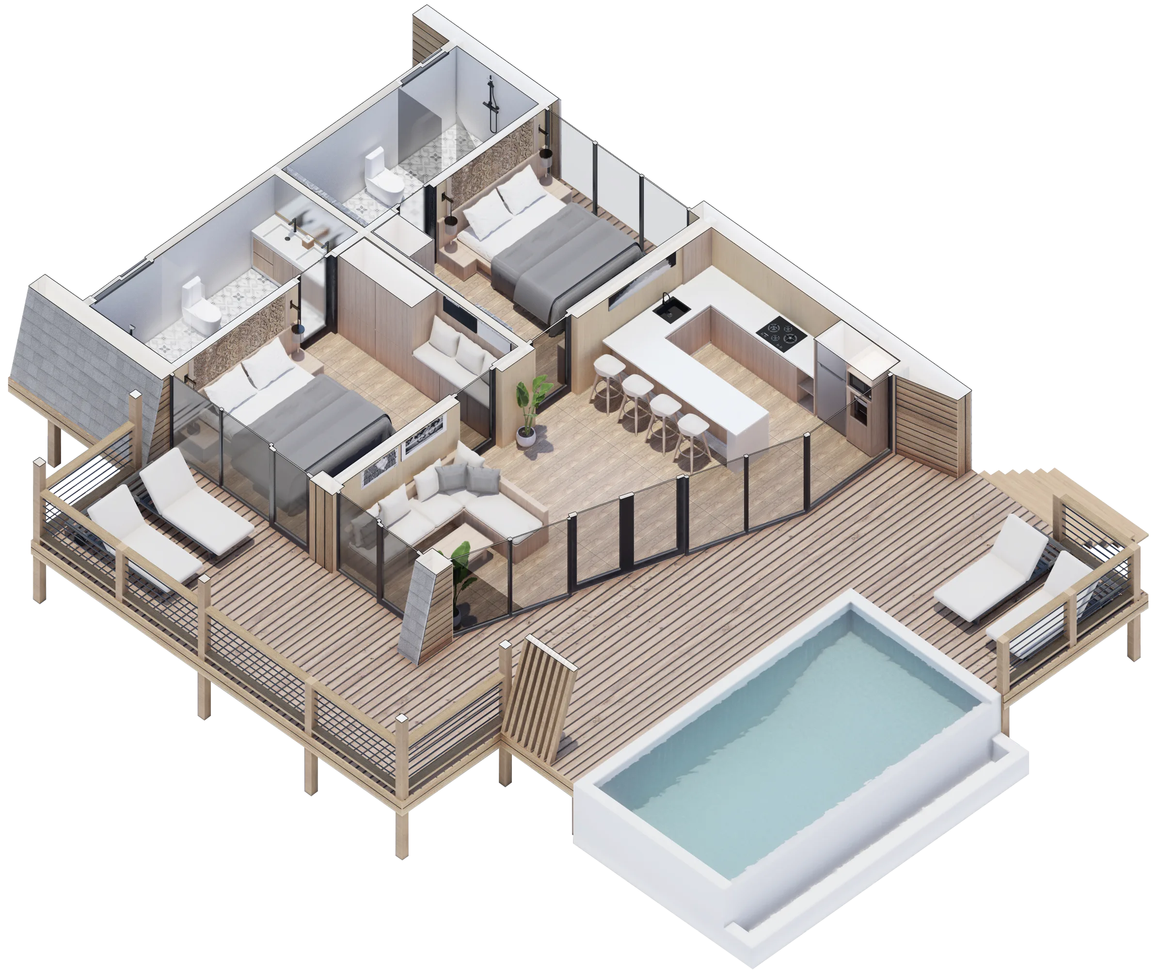 Cottage 70 wood prefab 3D