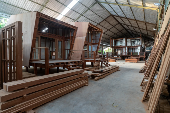 wood prefab factory Bali Exuberance Studio